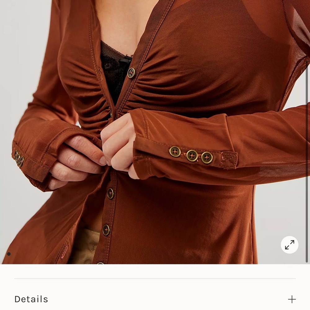 Free People Rust Brown Sheer Button-Down Top